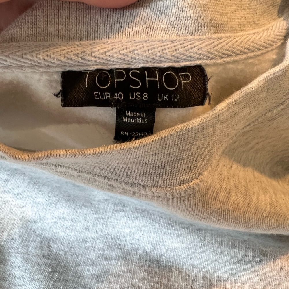 Topshop Fleece Scoop Neck Heather Gray Sweatshirt Size 8 - Picture 2 of 13